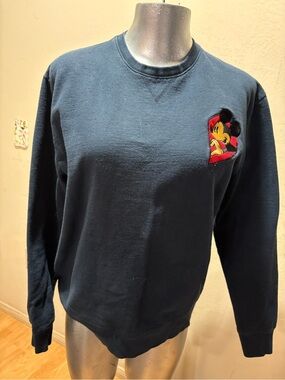Men's Navy Crewneck Sweatshirt with Embroidered Cartoon Patch